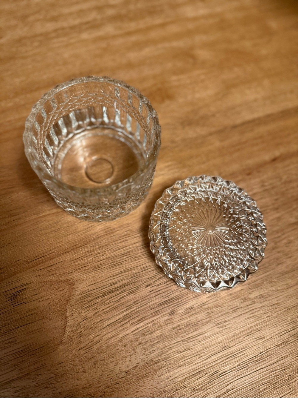 Cut Crystal Covered Trinket Dish - Clear Glass